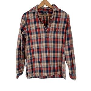 J.Crew Red Blue Plaid Flannel Quarter Button Long Sleeve Shirt Country